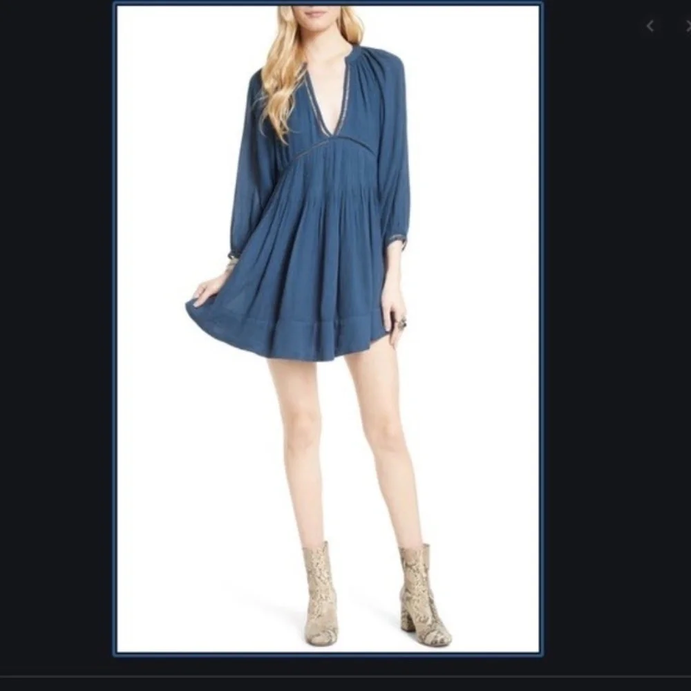 Free People Go Lightly Swing Blue Dress